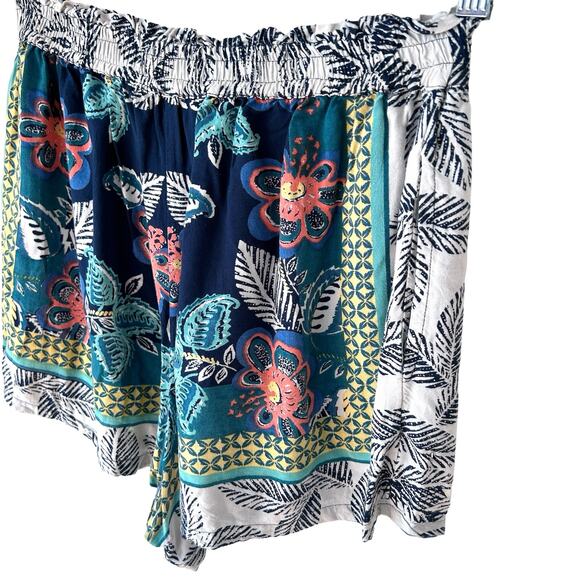 Blue‎ Rain Paperback Shorts Hawaiian Floral Rayon Blue Green Womens Size Large - Picture 6 of 9